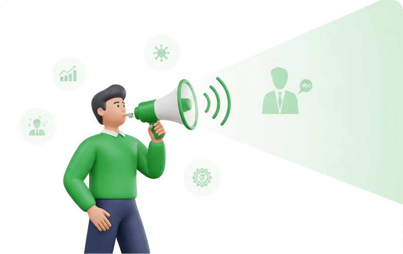 Person with megaphone reporting